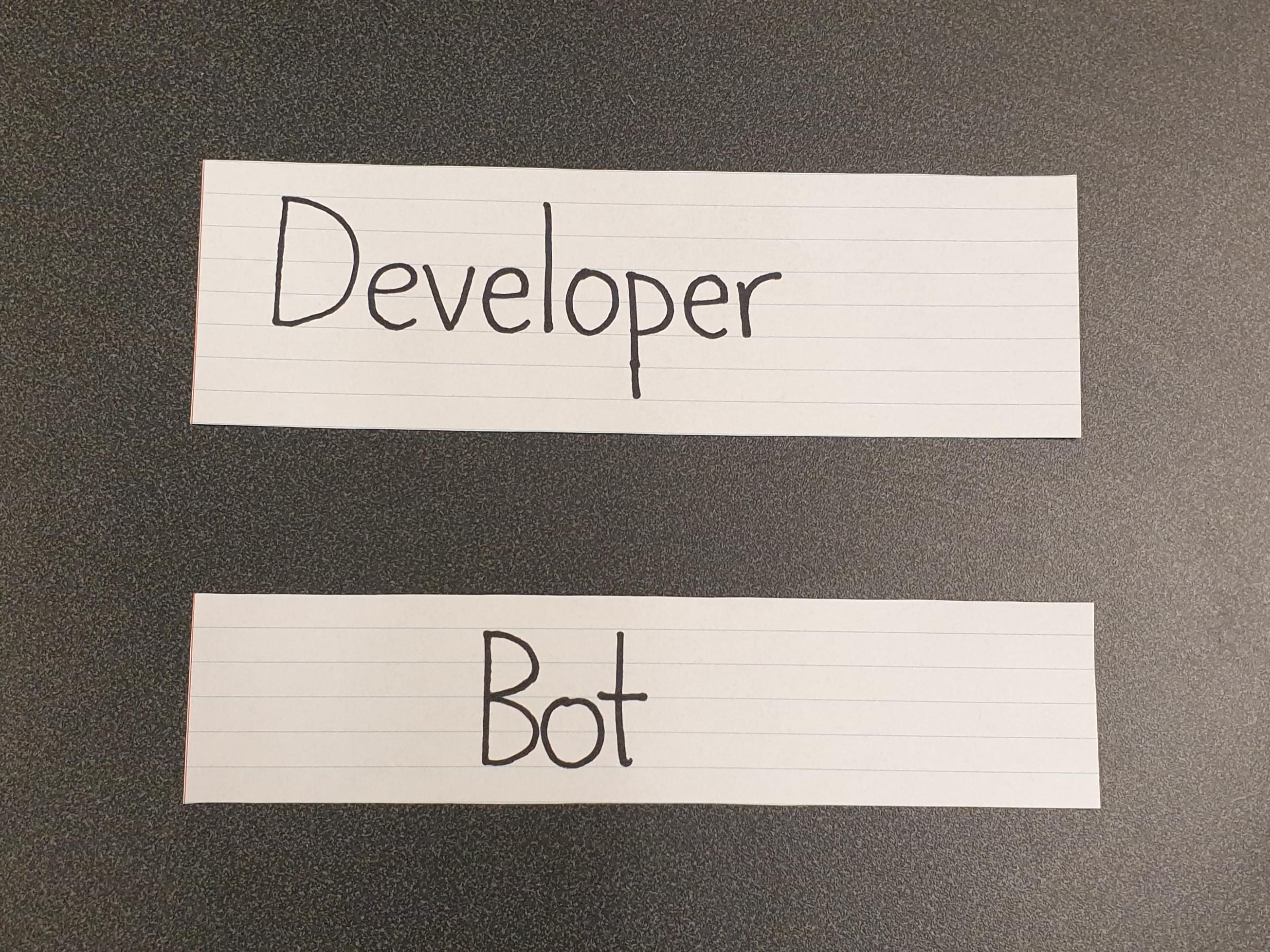 Two labels, one labelled developer and one labelled bot.
