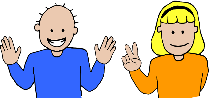 An image of one person holding up ten fingers and another person holding up two fingers.