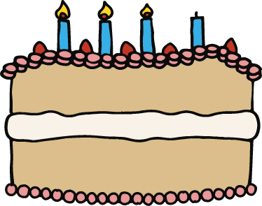 An image of a birthday cake with three out of four candles lit.