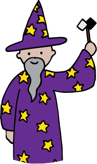 A wizard holding a magic wand with parity cards on it.