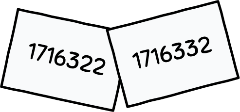 Two pieces of paper with seven digit numbers printed on them.